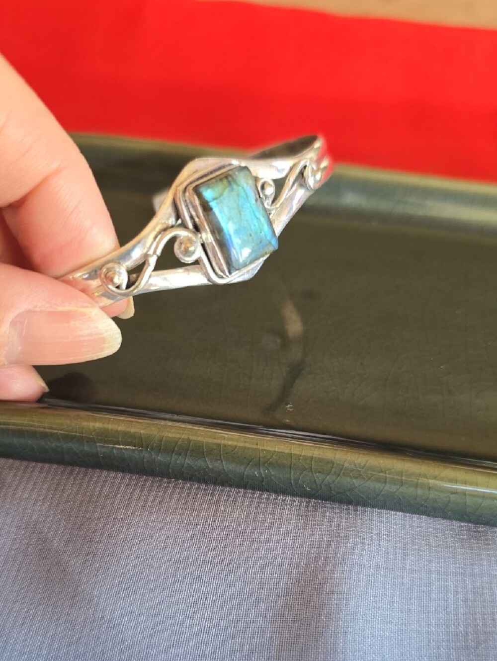 Boho Artisan Sterling Silver 925 Labradorite Cuff Bracelet - Picture 10 of 16